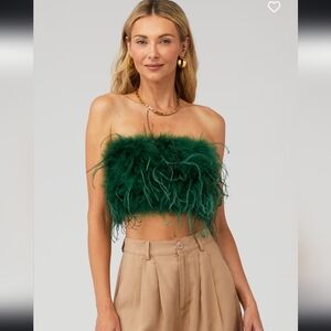 LAMARQUE GREEN ZAINA FEATHER TOP - Feathered Bustier Top, SZ - XS, NWT